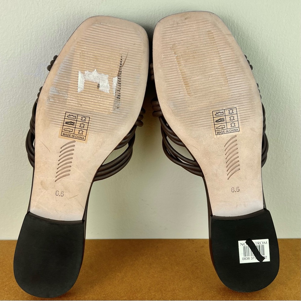 NEW PAIGE BROWN LEATHER FLAT SANDALS - Picture 13 of 13